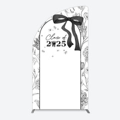 Lofaris Black White Bow Floral Congrats Graduation Half Moon Arch Backdrop