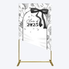 Lofaris Black White Bow Floral Congrats Graduation Rectangle Backdrop