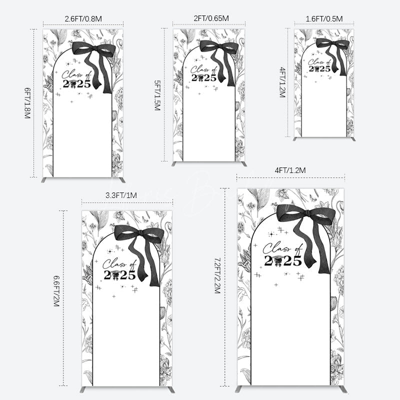 Lofaris Black White Bow Floral Congrats Graduation Rectangle Backdrop