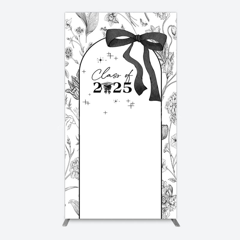 Lofaris Black White Bow Floral Congrats Graduation Rectangle Backdrop