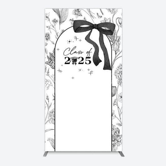 Lofaris Black White Bow Floral Congrats Graduation Rectangle Backdrop