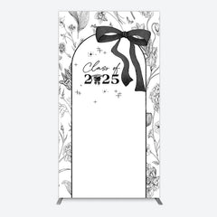 Lofaris Black White Bow Floral Congrats Graduation Rectangle Backdrop