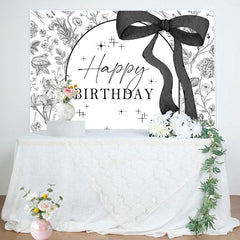 Lofaris Black White Bow Tie Floral Happy Birthday Backdrop