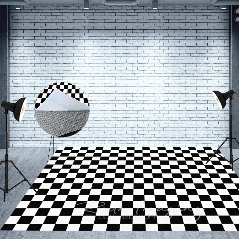 Lofaris Black White Checkered Fabric Floor Backdrop For Photo