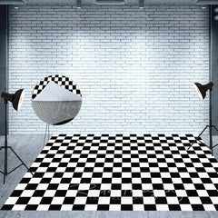 Lofaris Black White Checkered Fabric Floor Backdrop For Photo