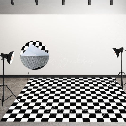 Lofaris Black White Checkered Fabric Floor Backdrop For Photo