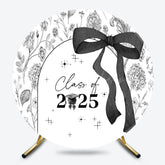 Lofaris Black White Floral Bow Round Congrats Grad Backdrop