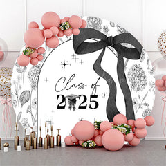 Lofaris Black White Floral Bow Round Congrats Grad Backdrop
