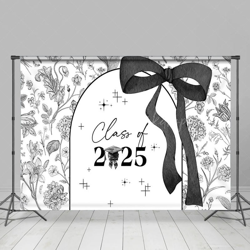 Lofaris Black White Floral Class of 2025 Graduation Backdrop