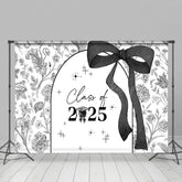 Lofaris Black White Floral Class of 2025 Graduation Backdrop