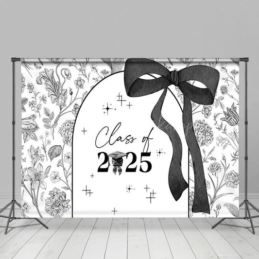 Lofaris Black White Floral Class of 2025 Graduation Backdrop