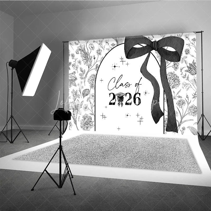 Lofaris Black White Floral Class of 2026 Graduation Backdrop