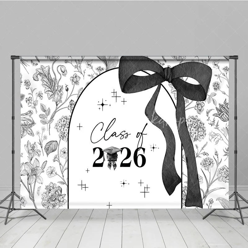 Lofaris Black White Floral Class of 2026 Graduation Backdrop