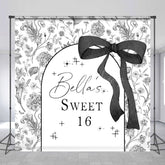 Lofaris Black White Floral Custom Name Sweet 16 Backdrop