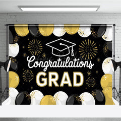 Lofaris Black White Gold Balloons Sparkle Backdrop For Grad