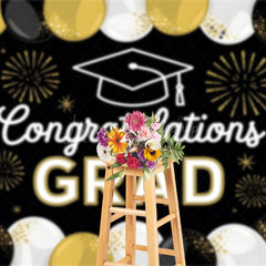 Lofaris Black White Gold Balloons Sparkle Backdrop For Grad