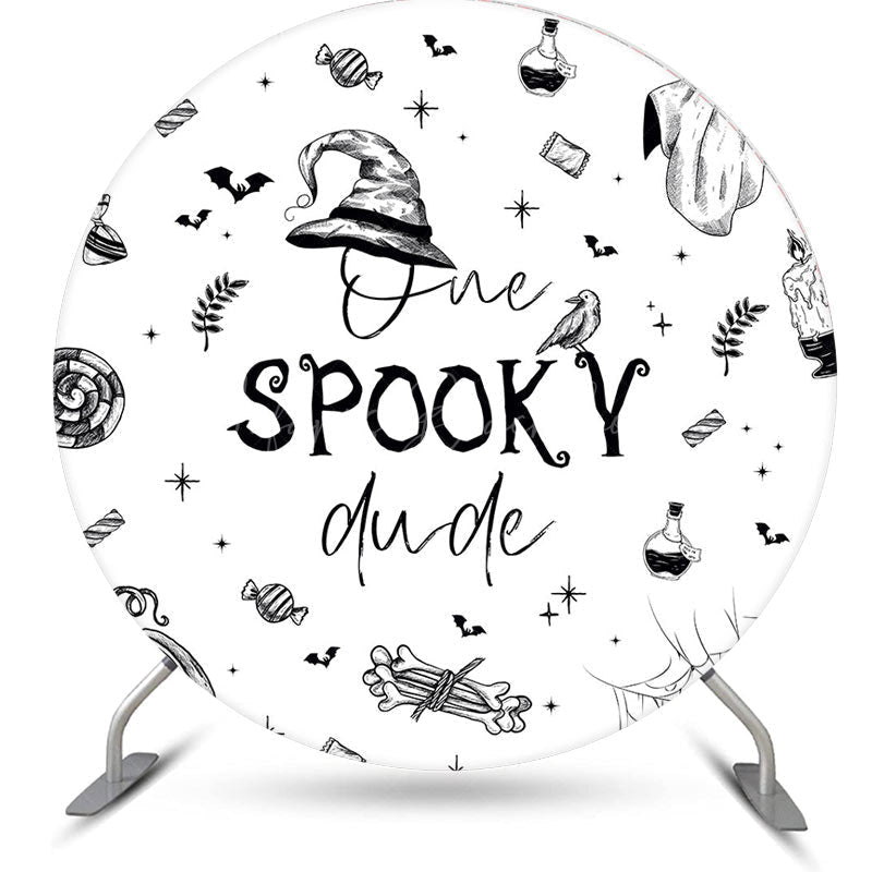 Lofaris Black White Halloween One Spooky Dude Round Backdrop