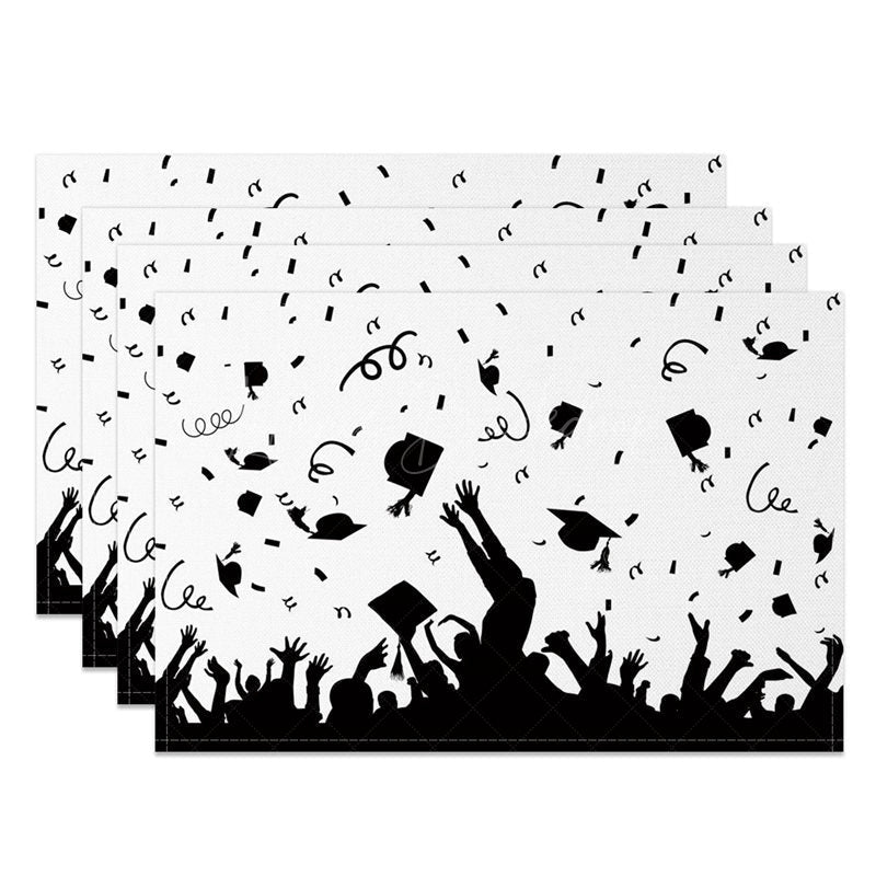 Lofaris Black White Mortarboards Scroll Set of 4 Placemats