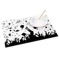 Lofaris Black White Mortarboards Scroll Set of 4 Placemats