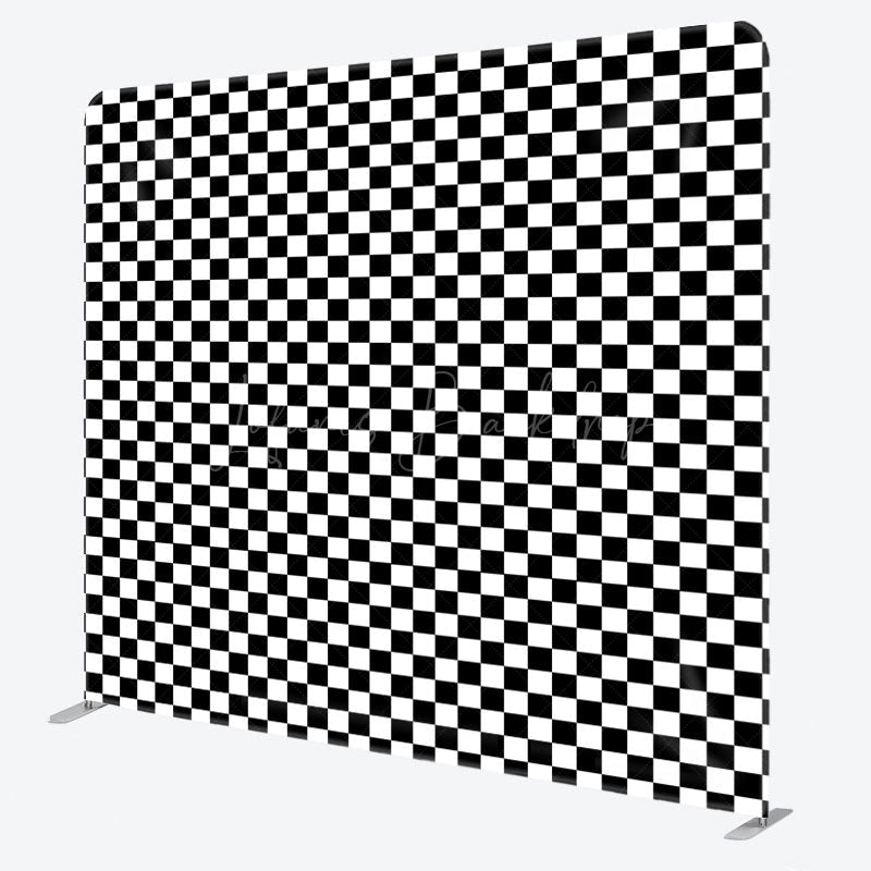 Lofaris Black White Plaid Pattern Square Tension Backdrop