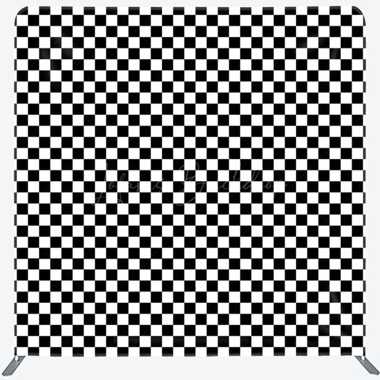 Lofaris Black White Plaid Pattern Square Tension Backdrop
