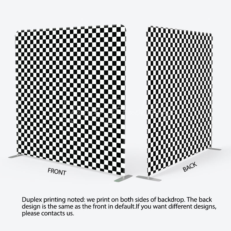 Lofaris Black White Plaid Pattern Square Tension Backdrop