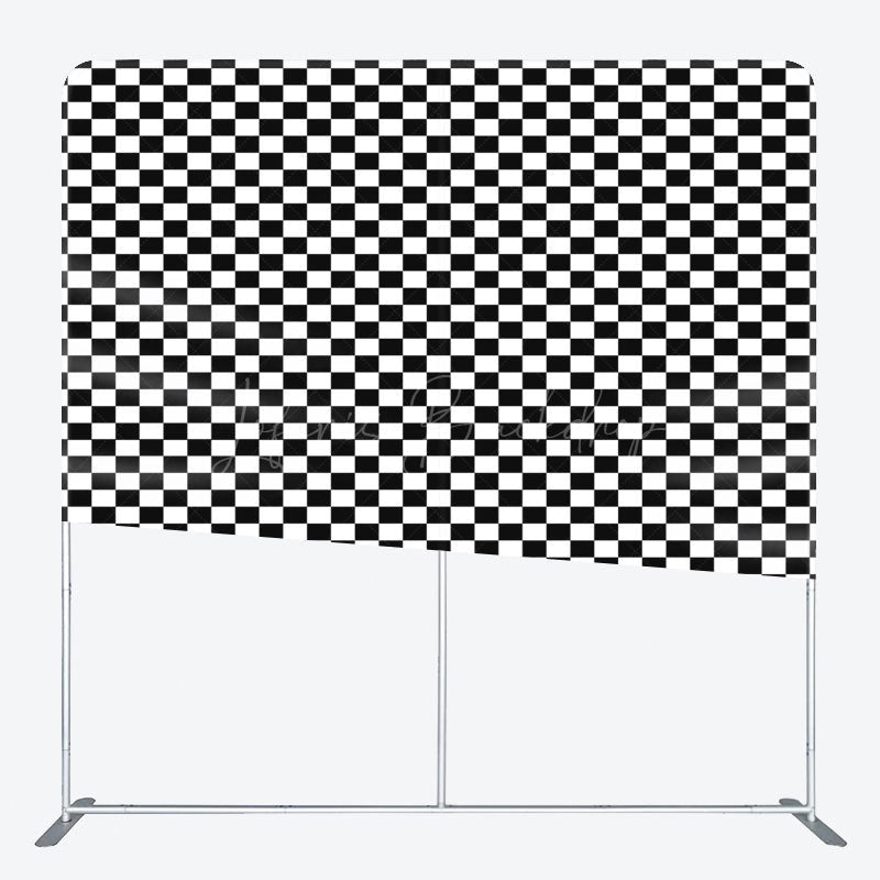 Lofaris Black White Plaid Pattern Square Tension Backdrop