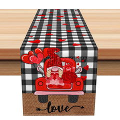 Lofaris Black White Plaid Truck Valentines Day Table Runner