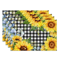 Lofaris Black White Plaid Yellow Sunflower Set Of 4 Placemats