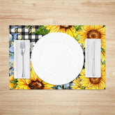 Lofaris Black White Plaid Yellow Sunflower Set Of 4 Placemats