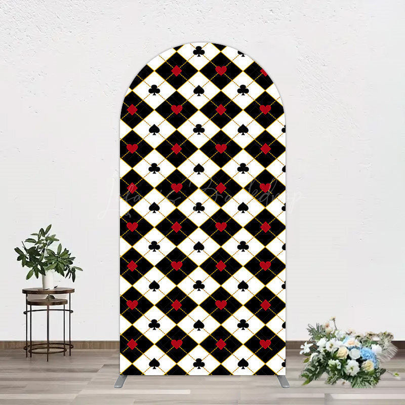 Lofaris Black White Rhombus Poker Birthday Arch Backdrop