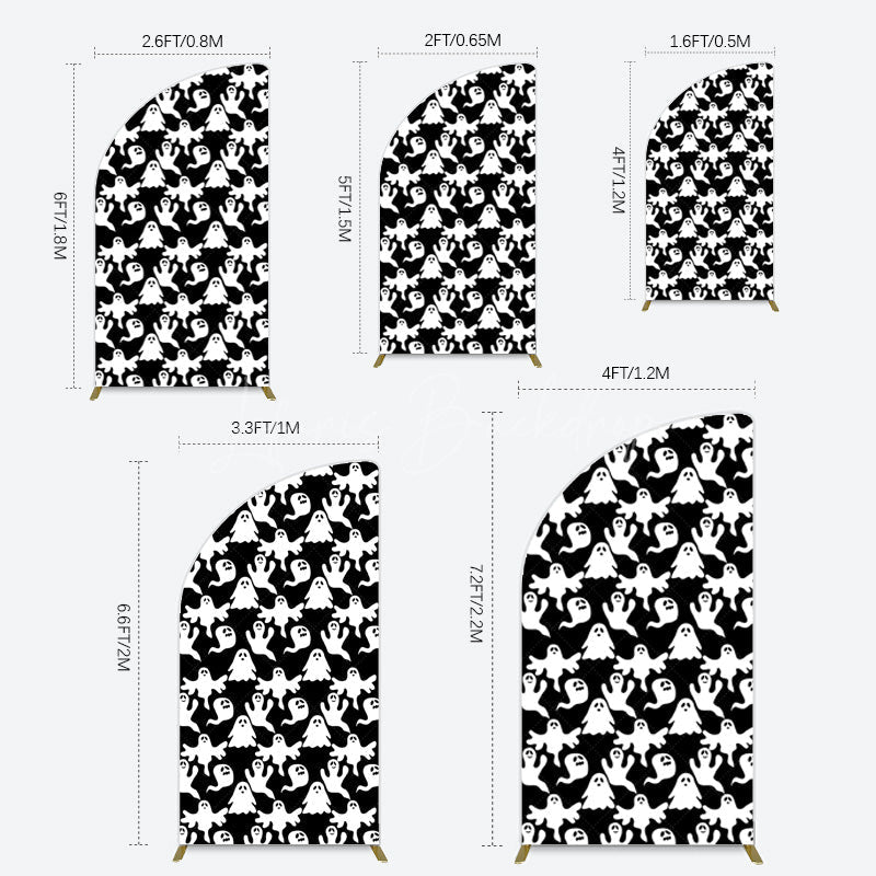 Lofaris Black White Scary Halloween Ghosts Half Moon Arch Backdrop