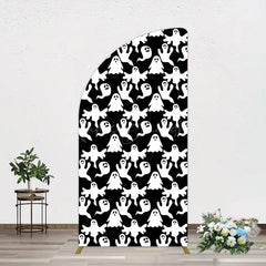 Lofaris Black White Scary Halloween Ghosts Half Moon Arch Backdrop