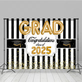 Lofaris Black White Stripe Gold Balloon Congrats Grad Backdrop