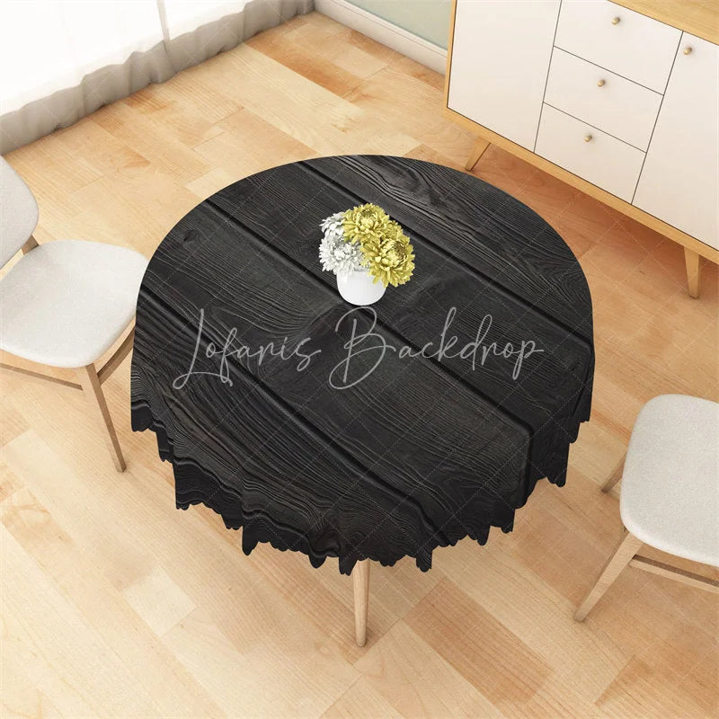 Lofaris Black Wood Grain Round Tablecloth Dark Rustic Wooden Texture Table Cover for Halloween