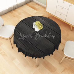 Lofaris Black Wood Grain Round Tablecloth Dark Rustic Wooden Texture Table Cover for Halloween