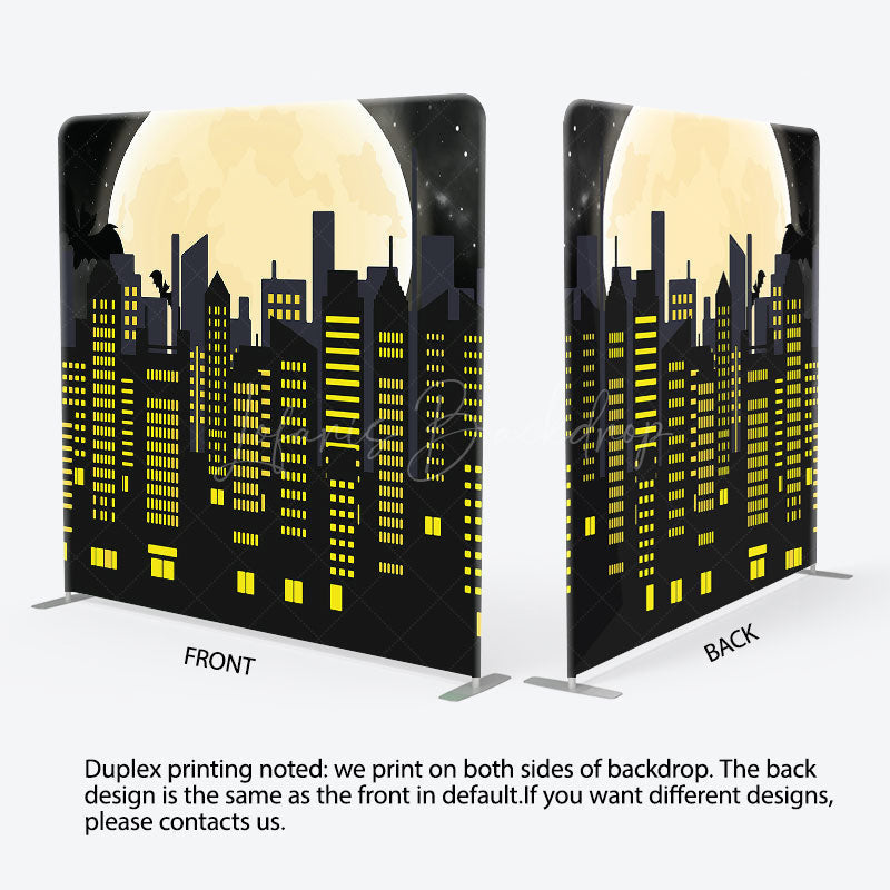 Lofaris Black Yellow City Moon Bat Pillow Cover Backdrop