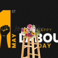 Lofaris Black Yellow Fist 1st May Happy Labour Day Backdrop