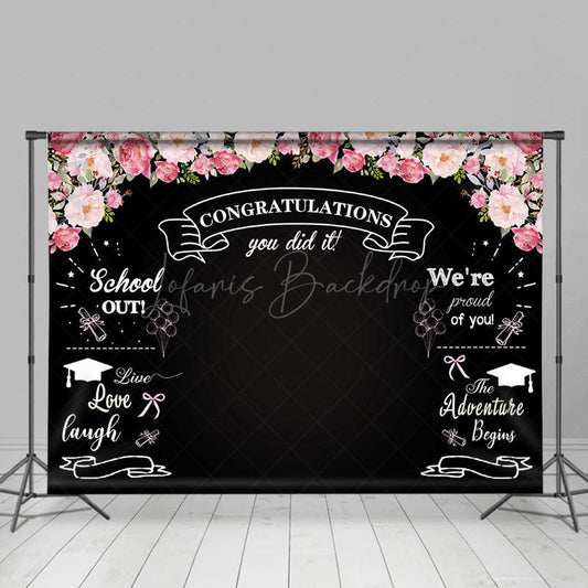 Lofaris Blackboard Pink Rose You Did It Congrats Grad Backdrop