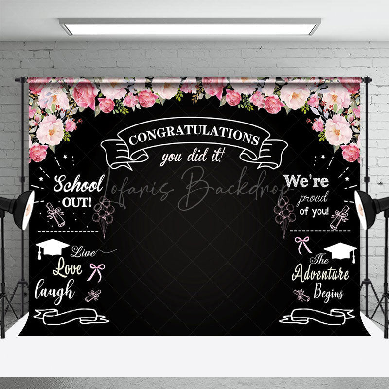 Lofaris Blackboard Pink Rose You Did It Congrats Grad Backdrop