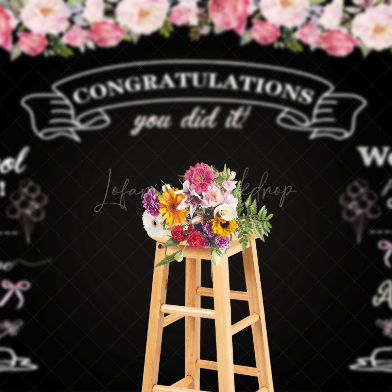 Lofaris Blackboard Pink Rose You Did It Congrats Grad Backdrop