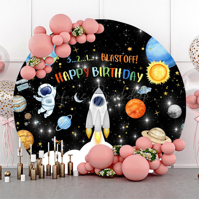 Lofaris Blast Off Galaxy Stars Round Happy Birthday Backdrop