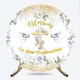 Lofaris Blessing On Your Confirmation Round Backdrop Gold Cross and Doves for Baptism or First Holy Communion Party