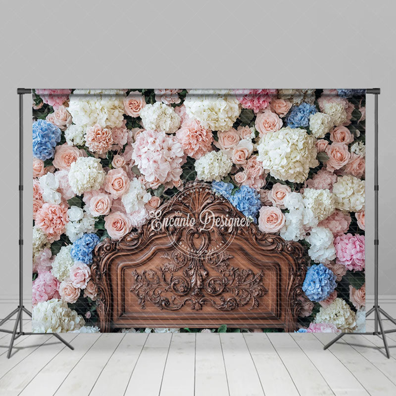 Lofaris Bloom Colorful Floral Brown Retro Headboard Backdrop