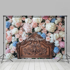 Lofaris Bloom Colorful Floral Brown Retro Headboard Backdrop