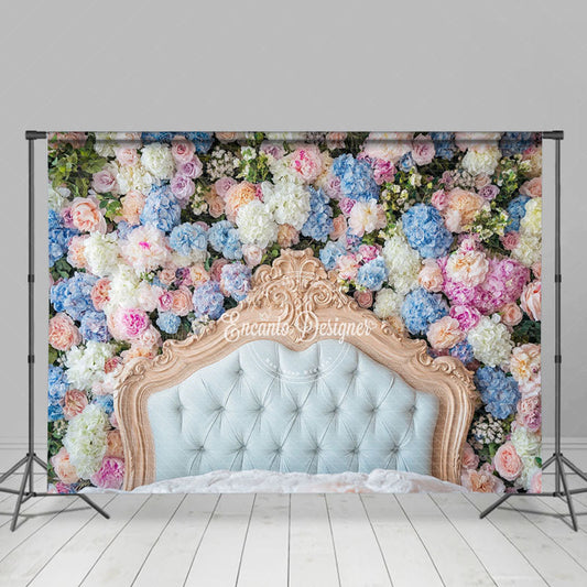 Lofaris Bloom Colorful Floral Gold White Headboard Backdrop