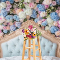 Lofaris Bloom Colorful Floral Gold White Headboard Backdrop