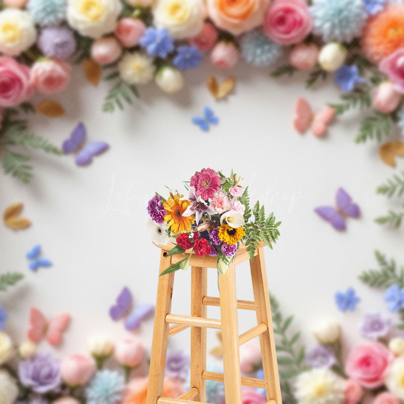 Lofaris Blooming Floral Wall Butterfly Spring Photo Backdrop