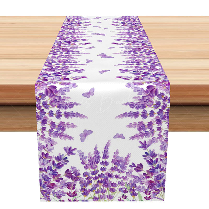 Lofaris Blooming Lavender and Butterfly Table Runner Purple Floral Insect Decor Spring Garden Party Kitchen Linen