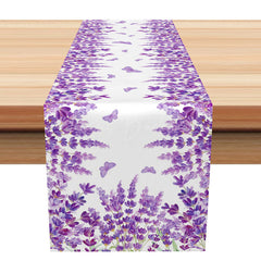 Lofaris Blooming Lavender and Butterfly Table Runner Purple Floral Insect Decor Spring Garden Party Kitchen Linen